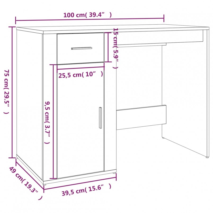 Bureau Chêne sonoma 100x49x75 cm 