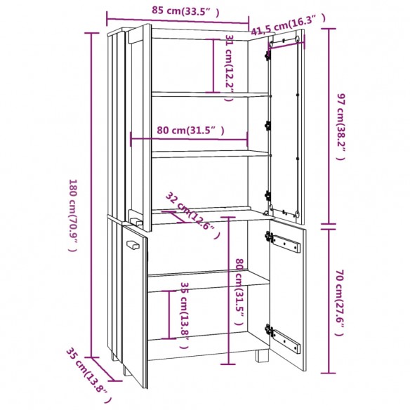 Buffet HAMAR Bois massif de pin Marron miel