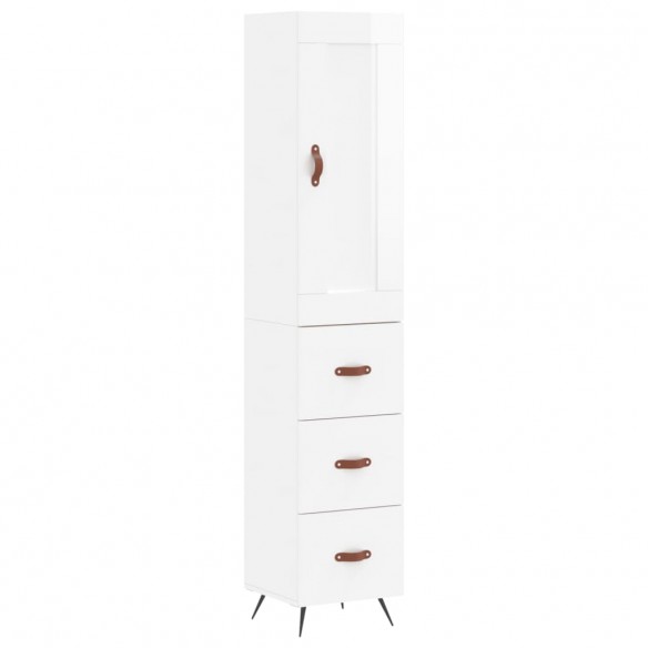 Buffet haut Blanc brillant 34,5x34x180 cm Bois d'ingénierie