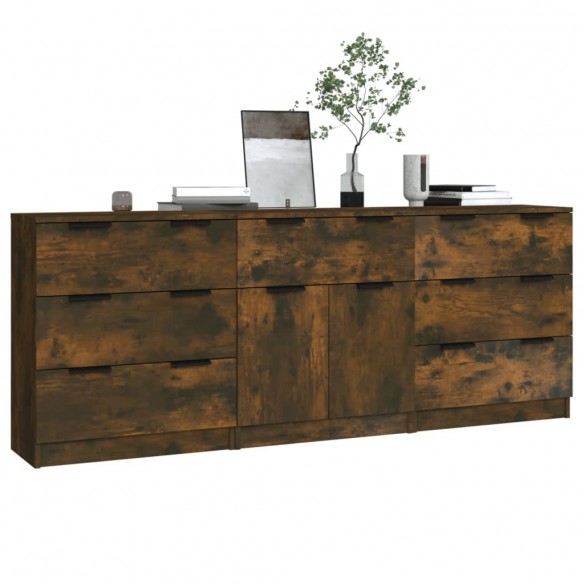 Buffets 3 pcs Chêne fumé Bois d'ingénierie