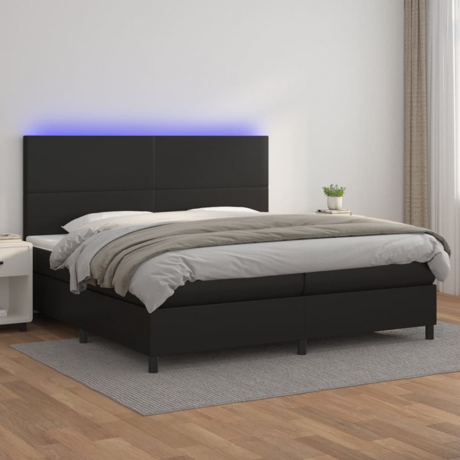 Sommier à lattes de lit avec matelas et LED Noir 200x200 cm