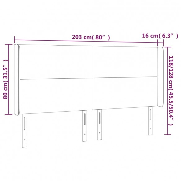 Tête de lit à LED Gris foncé 203x16x118/128 cm Tissu