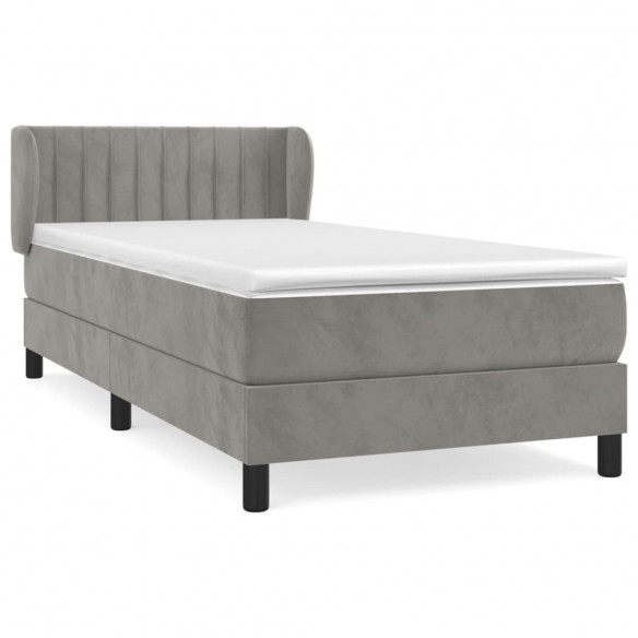 Cadre de lit et matelas Gris clair 100x200cm Velours