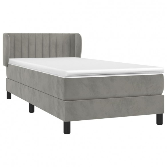 Cadre de lit et matelas Gris clair 100x200cm Velours