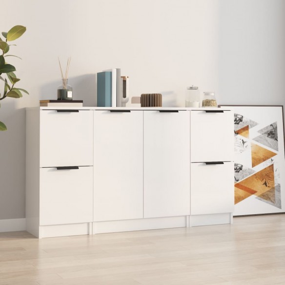 Buffets 3 pcs blanc brillant bois d'ingénierie