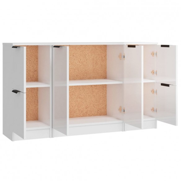 Buffets 3 pcs blanc brillant bois d'ingénierie