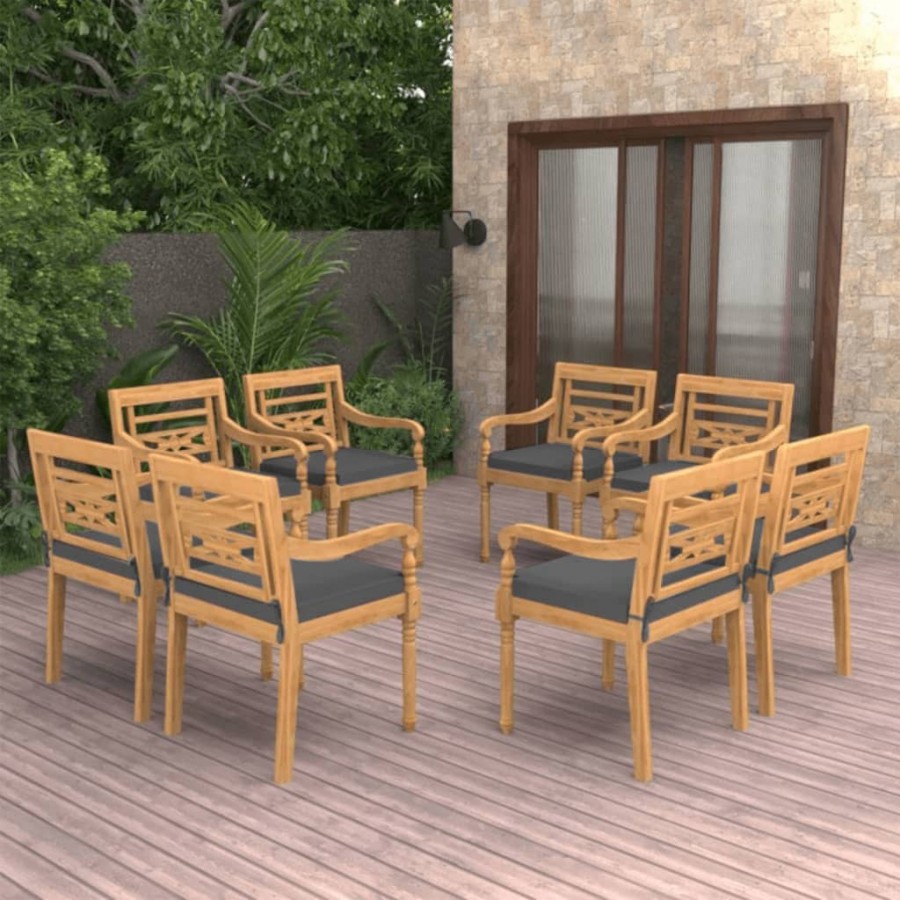 Chaises Batavia 8 pcs avec coussins Bois de teck solide