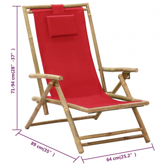 Chaise de relaxation inclinable Rouge Bambou et tissu