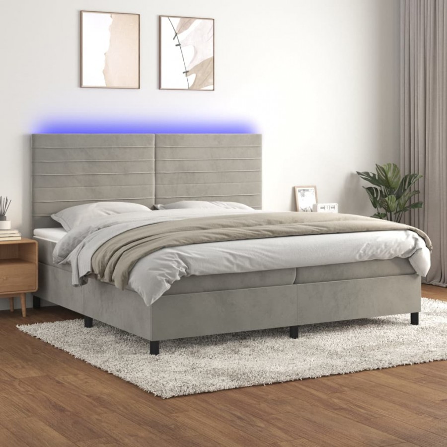 Sommier à lattes de lit avec matelas LED Gris clair 200x200 cm