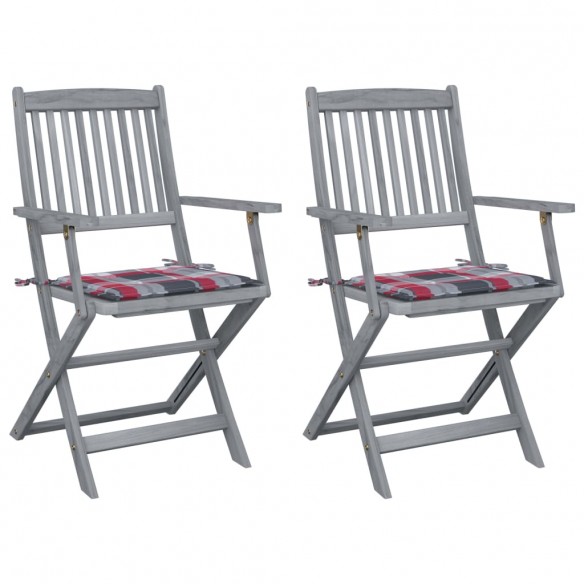 Chaises pliables d'extérieur 2 pcs avec coussins Bois d'acacia