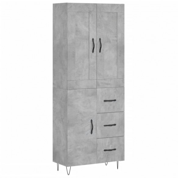 Buffet haut Gris béton 69,5x34x180 cm Bois d'ingénierie