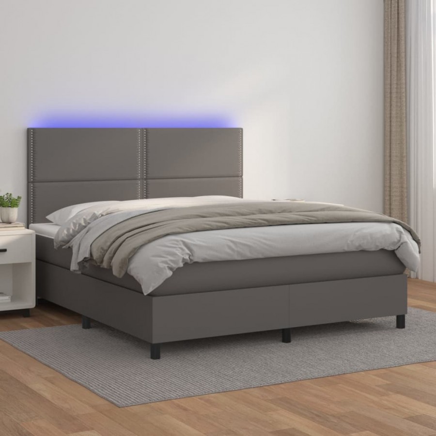 Sommier à lattes de lit avec matelas et LED Gris 140x190 cm