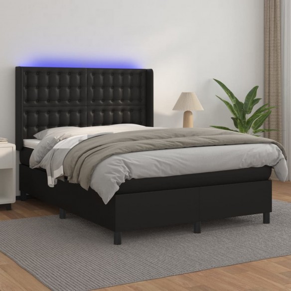 Cadre de lit matelas LED Noir 140x200cm Similicuir