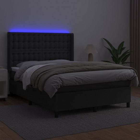 Cadre de lit matelas LED Noir 140x200cm Similicuir