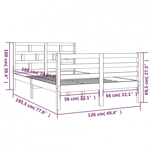 Cadre de lit Bois massif 120x190 cm Petit Double