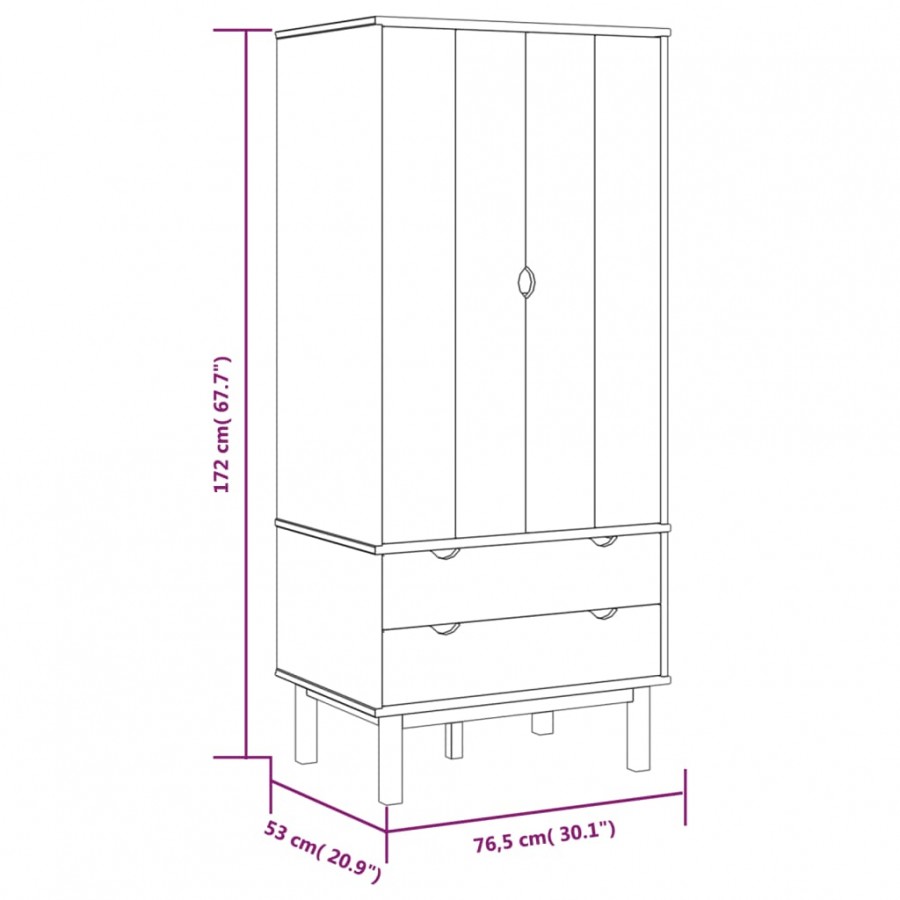 Garde-robe OTTA Marron et blanc 76,5x53x172 cm Bois massif pin