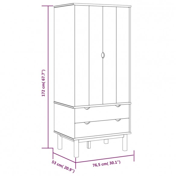 Garde-robe OTTA Marron et blanc 76,5x53x172 cm Bois massif pin