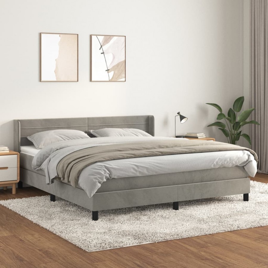 Cadre de lit et matelas Gris clair 160x200cm Velours