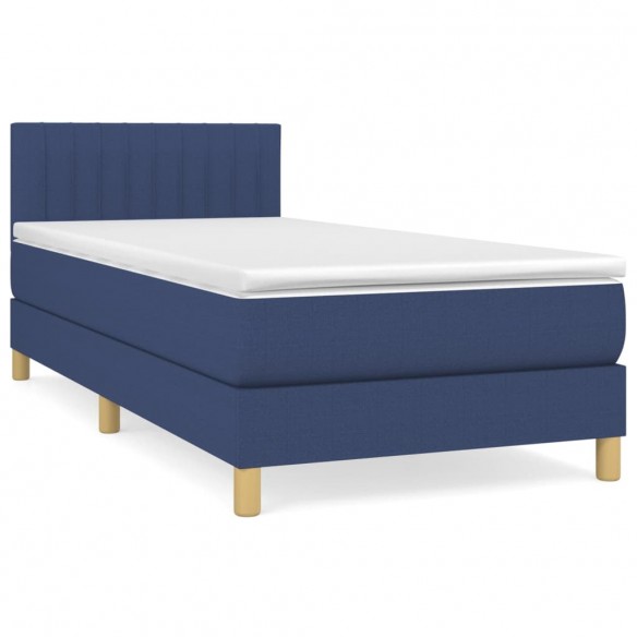 Cadre de lit avec matelas Bleu 100x200 cm Tissu