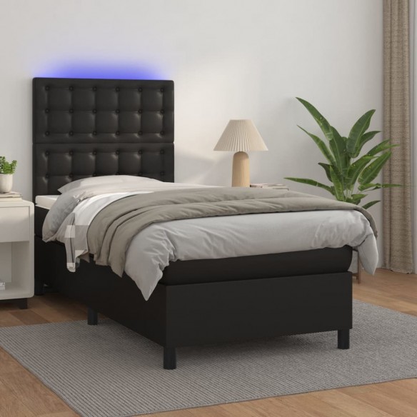 Sommier à lattes de lit avec matelas et LED Noir 100x200 cm
