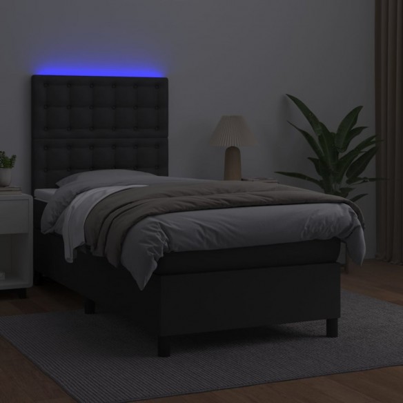 Sommier à lattes de lit avec matelas et LED Noir 100x200 cm