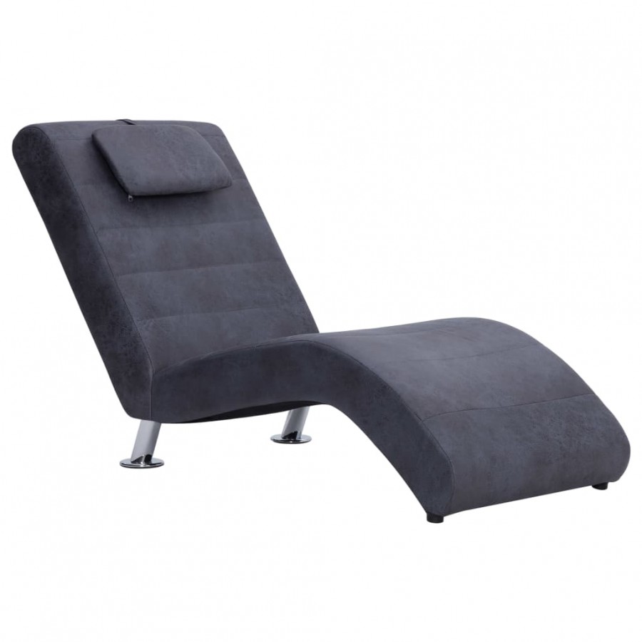 Chaise longue avec oreiller Gris Similicuir daim Chaise longue avec oreiller Gris Similicuir daim