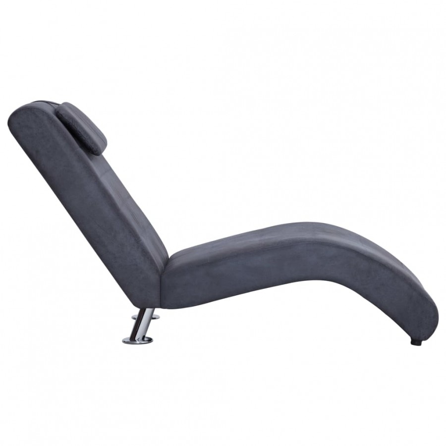 Chaise longue avec oreiller Gris Similicuir daim Chaise longue avec oreiller Gris Similicuir daim