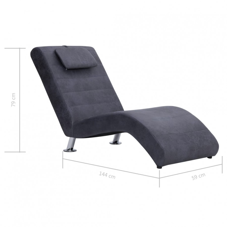 Chaise longue avec oreiller Gris Similicuir daim Chaise longue avec oreiller Gris Similicuir daim