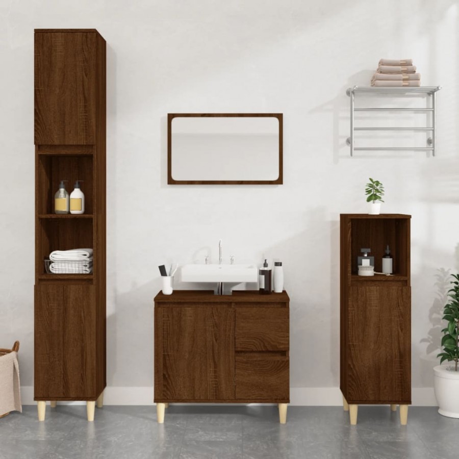 Ensemble d'armoires de salle de bain 3 pcs chêne marron