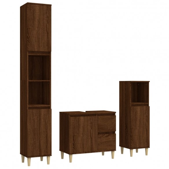 Ensemble d'armoires de salle de bain 3 pcs chêne marron