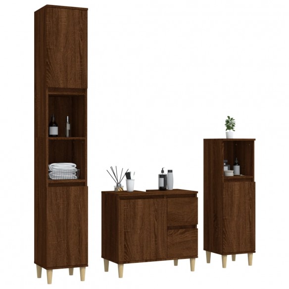 Ensemble d'armoires de salle de bain 3 pcs chêne marron