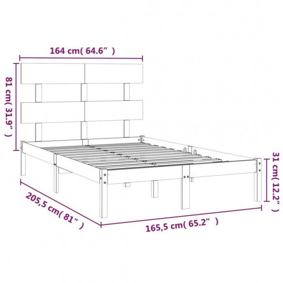 Cadre de lit Blanc Bois massif 160x200 cm