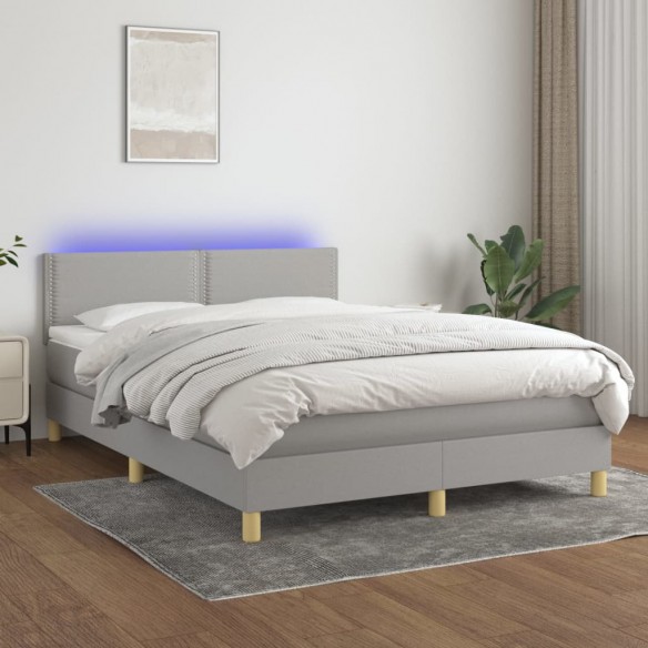 Cadre de lit et matelas et LED Gris clair 140x200 cm