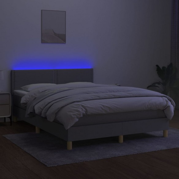 Cadre de lit et matelas et LED Gris clair 140x200 cm