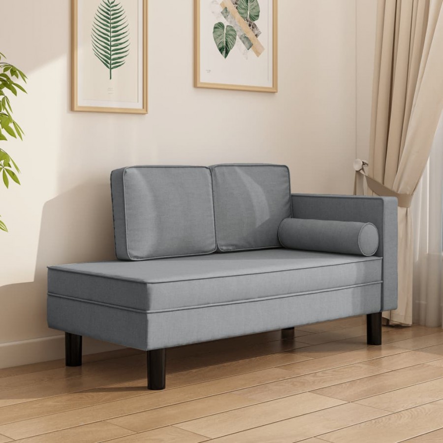 Chaise longue avec coussins et traversin gris clair tissu