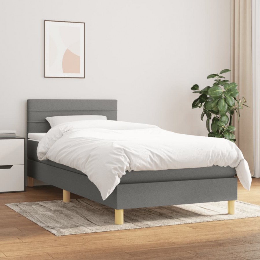 Cadre de lit avec matelas Gris foncé 100x200cm Tissu