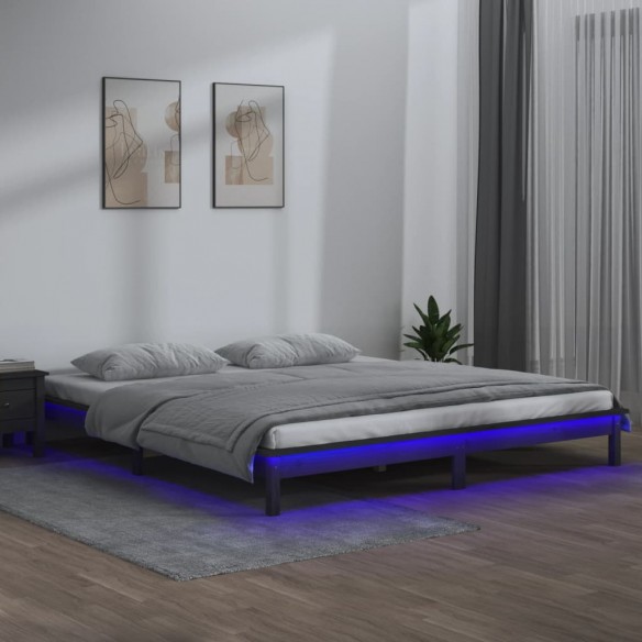 Cadre de lit à LED gris 180x200 cm super king bois massif