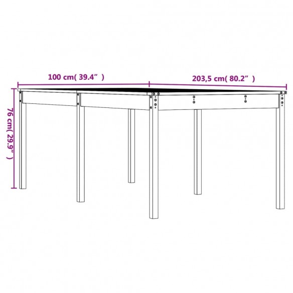 Table de jardin noir 203,5x100x76 cm bois massif de pin