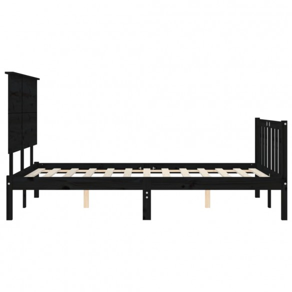 Cadre de lit avec tête de lit noir 140x200 cm bois massif