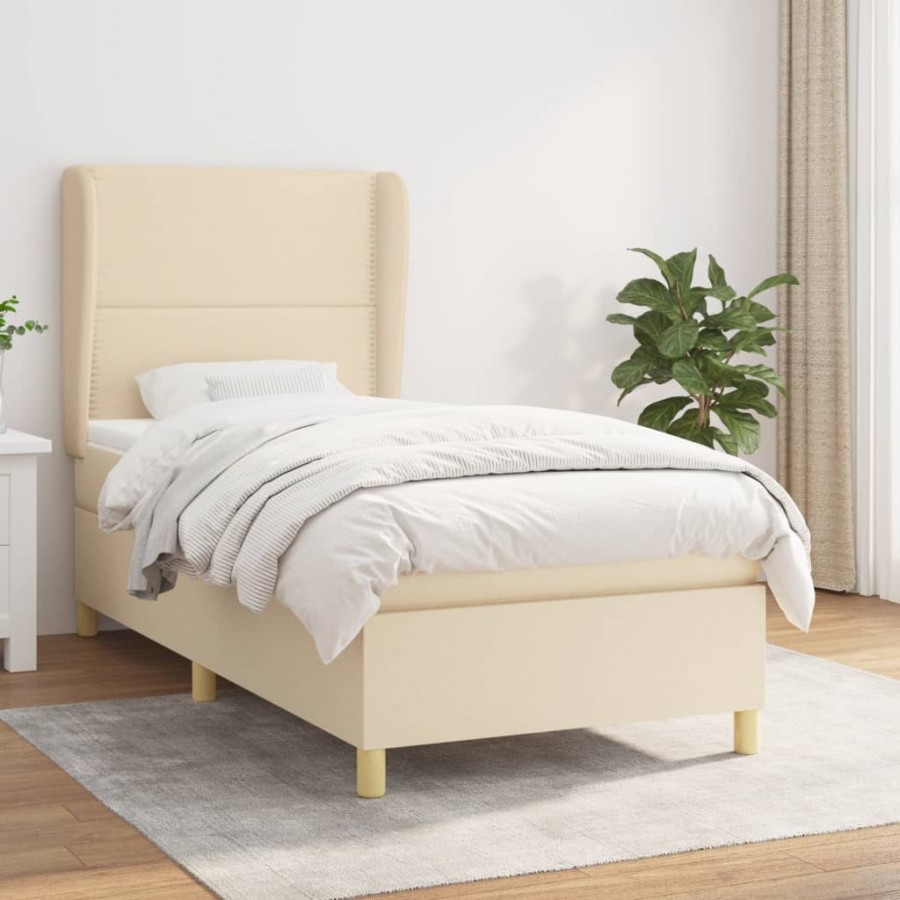 Cadre de lit avec matelas Crème 90x200 cm Tissu