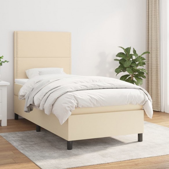 Sommier à lattes de lit avec matelas Crème 90x200 cm Tissu