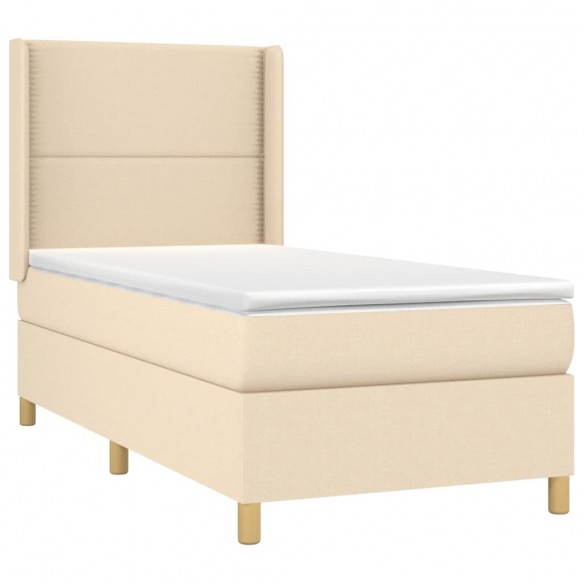 Sommier à lattes de lit matelas et LED Crème 90x190 cm Tissu