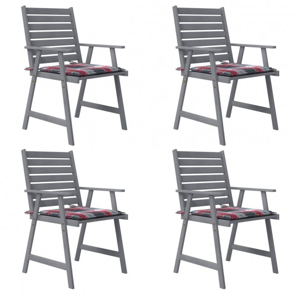 Chaises à dîner d'extérieur avec coussins 4 pcs Acacia massif