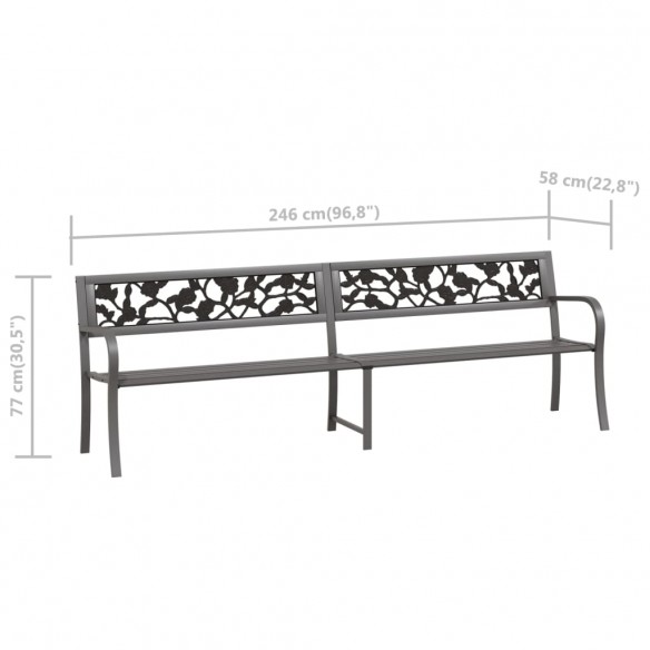 Banc double de jardin 246 cm Gris Acier