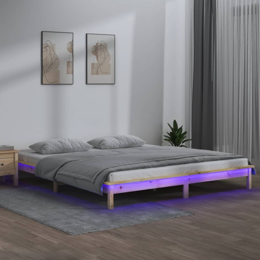Cadre de lit à LED 160x200 cm bois massif