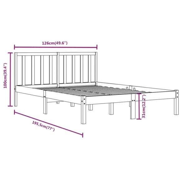 Cadre de lit bois de pin massif 120x190 cm petit double