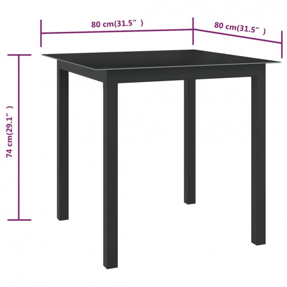 Table de jardin Noir 80x80x74 cm Aluminium et verre