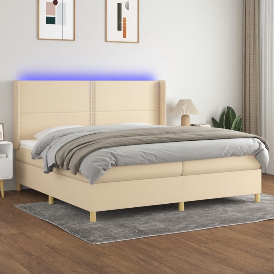 Cadre de lit matelas et LED Crème 200x200 cm Tissu