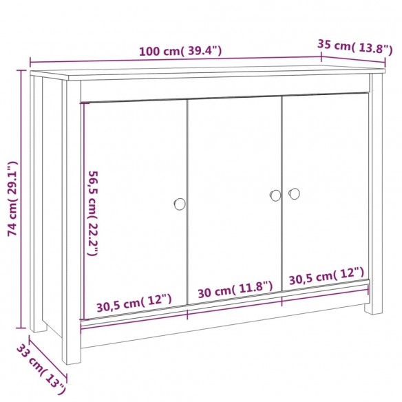 Buffet Blanc 100x35x74 cm Bois massif de pin