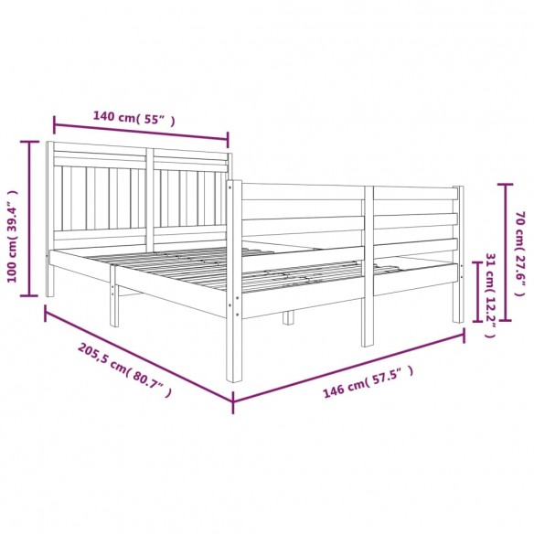 Cadre de lit Blanc Bois massif 140x200 cm